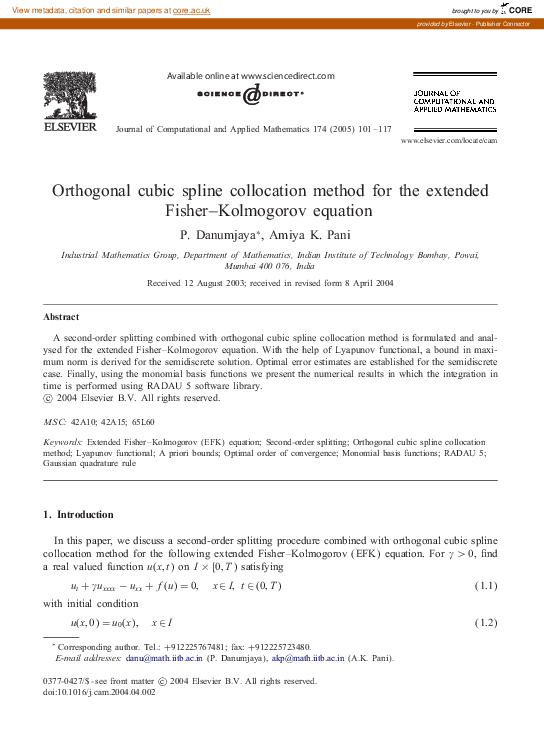 (PDF) Orthogonal cubic spline collocation method for the extended ...