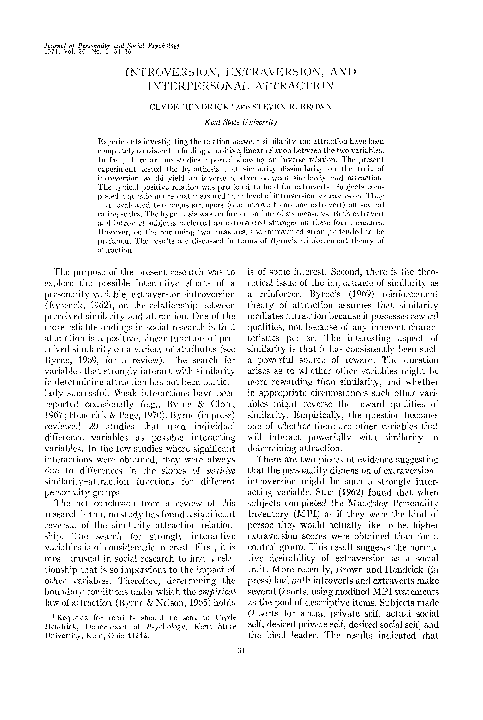 Pdf Introversion Extraversion And Interpersonal Attraction