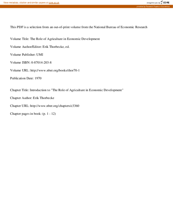 (PDF) The Role of Agriculture in Economic Development