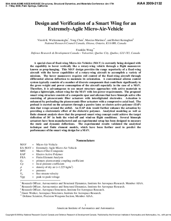 (PDF) Design and Verification of a Smart Wing for an Extremely-Agile ...