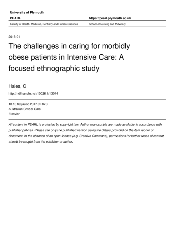 (PDF) The challenges in caring for morbidly obese patients in Intensive ...