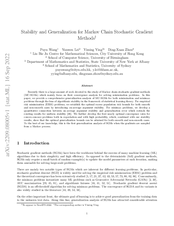 (PDF) Stability and Generalization for Markov Chain Stochastic Gradient ...