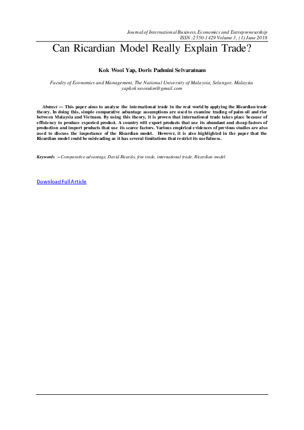 (PDF) Can Ricardian Model Really Explain Trade?