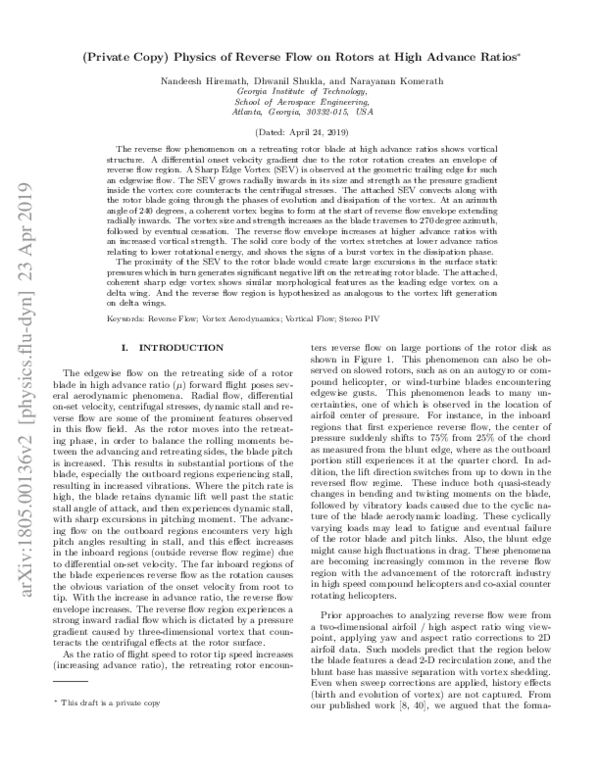 (PDF) Physics of Reverse Flow on Rotors at High Advance Ratios