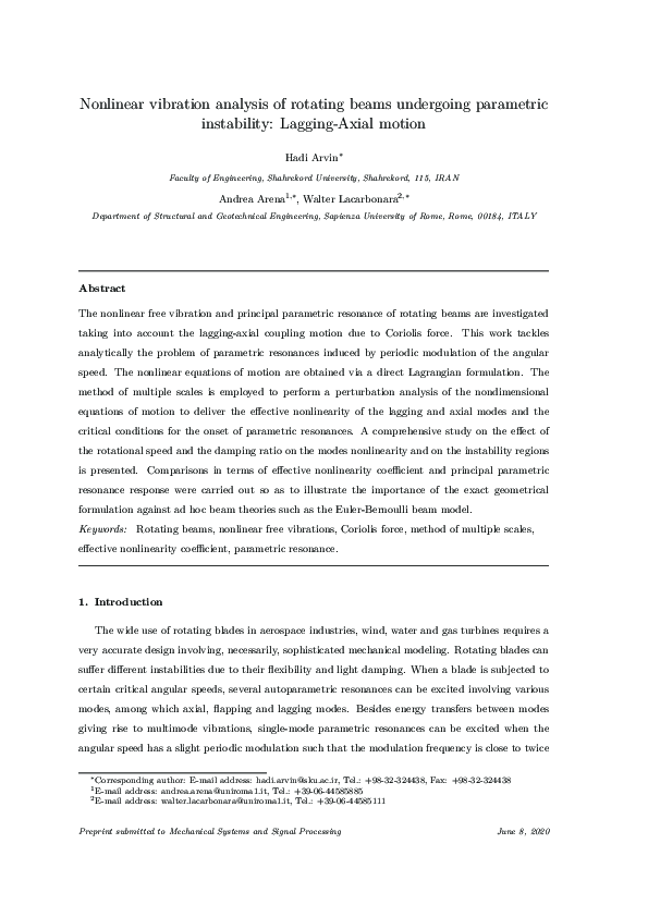 (PDF) Nonlinear vibration analysis of rotating beams undergoing ...