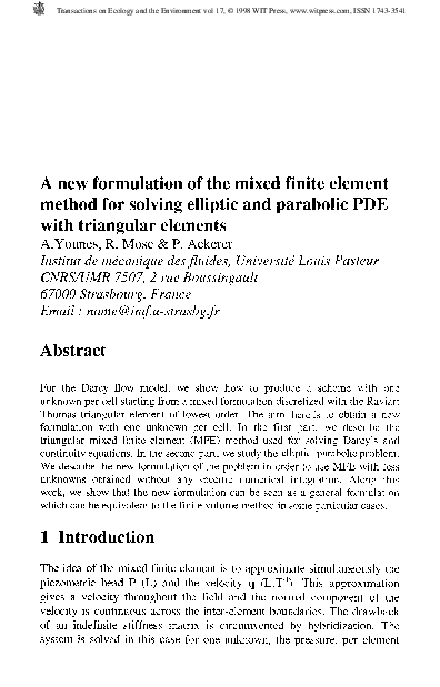 (PDF) A New Formulation of the Mixed Finite Element Method for Solving ...