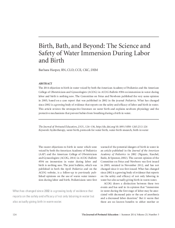 (PDF) Birth, Bath, and Beyond: The Science and Safety of Water ...