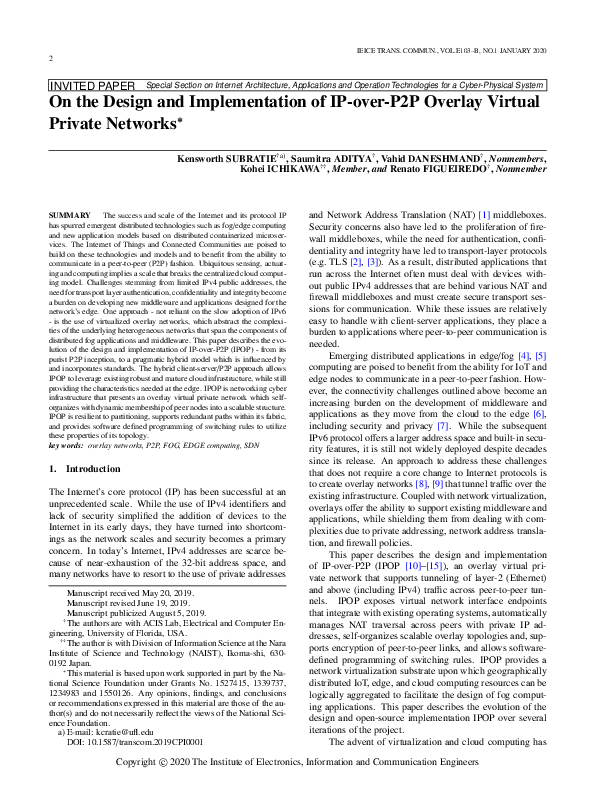 (PDF) On the Design and Implementation of IP-over-P2P Overlay Virtual ...