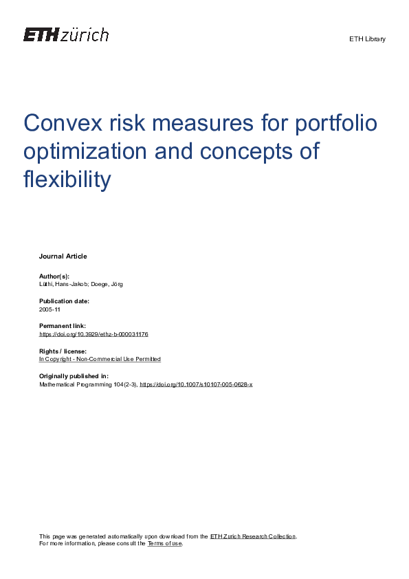 (PDF) Convex risk measures for portfolio optimization and concepts of ...