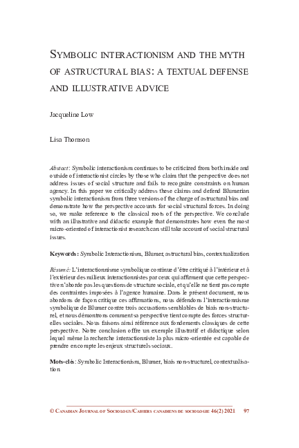 (PDF) Symbolic Interactionism and the Myth Of Astructural Bias