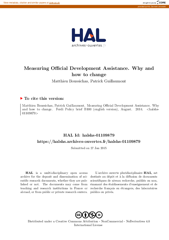 (PDF) Measuring Official Development Assistance. Why and how to change