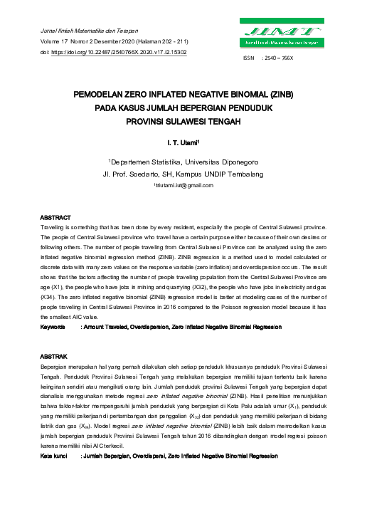 (PDF) Pemodelan Zero Inflated Negative Binomial (ZINB) Pada Kasus ...