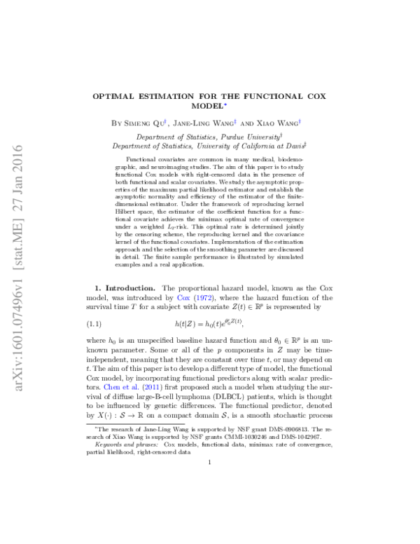 (PDF) Optimal Estimation for the Functional Cox Model