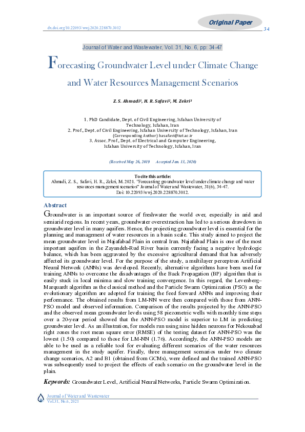 (PDF) Forecasting Groundwater Level under Climate Change and Water ...