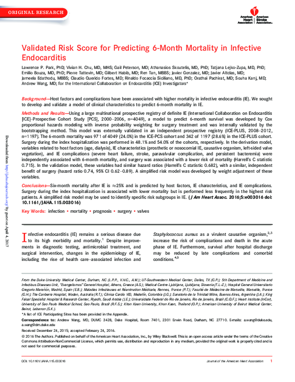 (PDF) Validated Risk Score for Predicting 6-Month Mortality in ...