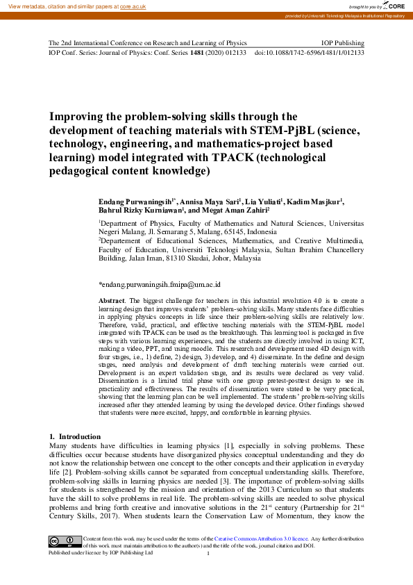 (PDF) Improving the problem-solving skills through the development of ...
