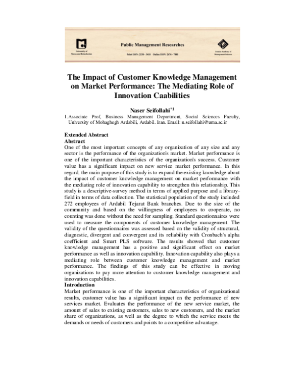 (PDF) The Impact of Customer Knowledge Management on Market Performance ...