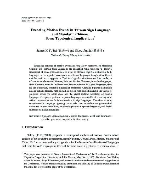 (PDF) Encoding Motion Events in Taiwan Sign Language and Mandarin ...