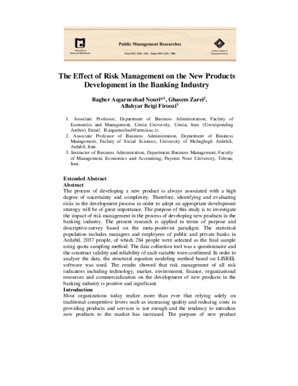 (PDF) The Effect of Risk Management on the New Products Development in ...