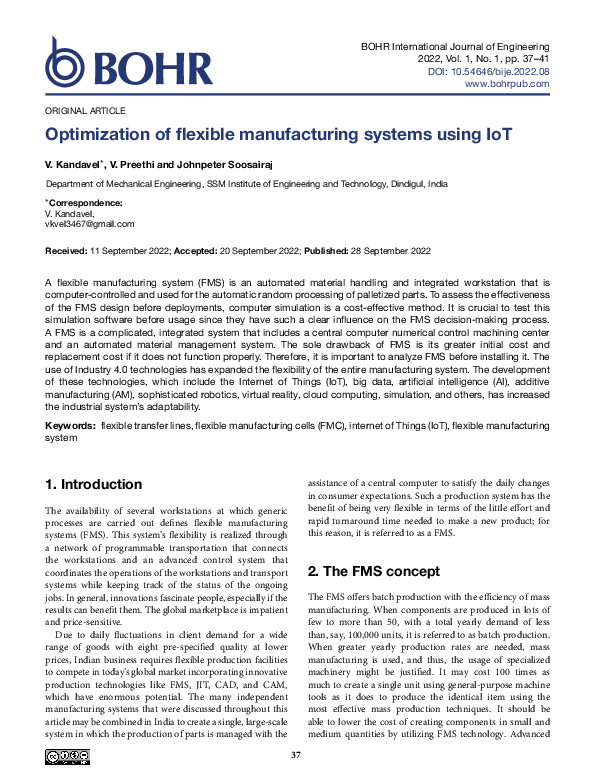 (PDF) Optimization of Flexible Manufacturing Systems Using IoT