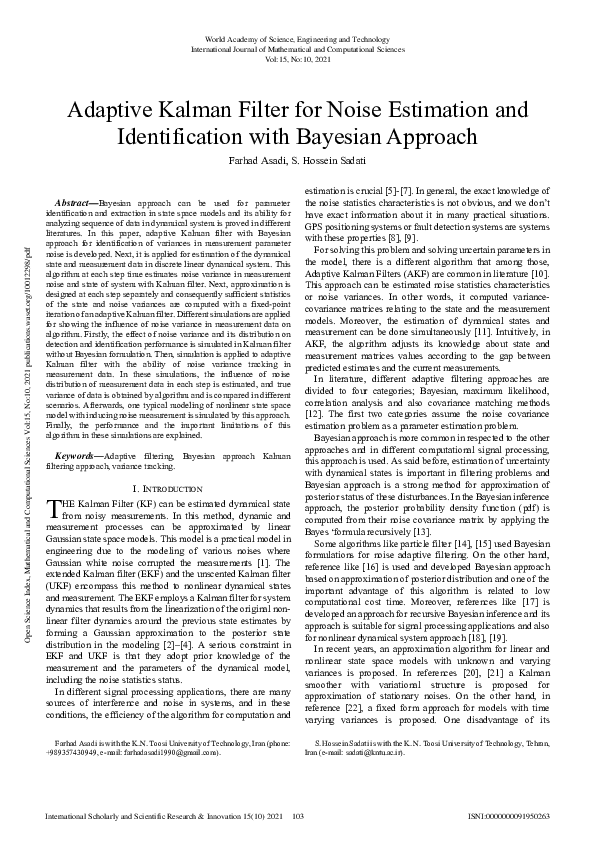 (PDF) Adaptive Kalman Filter for Noise Estimation and Identification ...