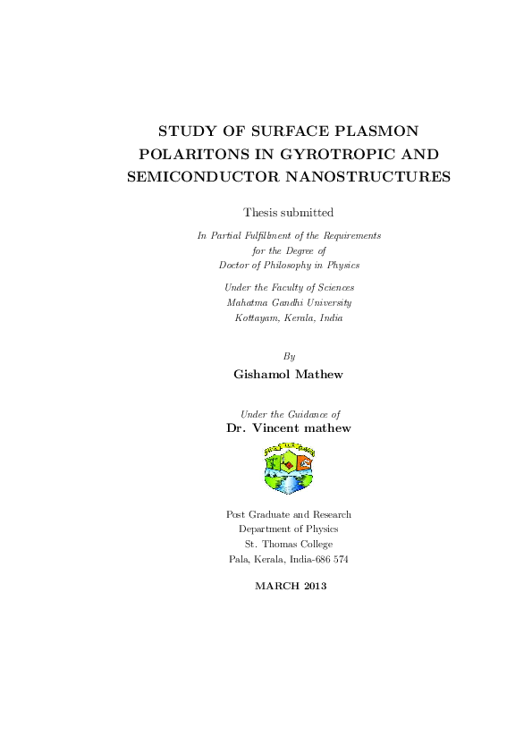 (PDF) Study of surface Plasmon polaritons in gyrotropic and ...