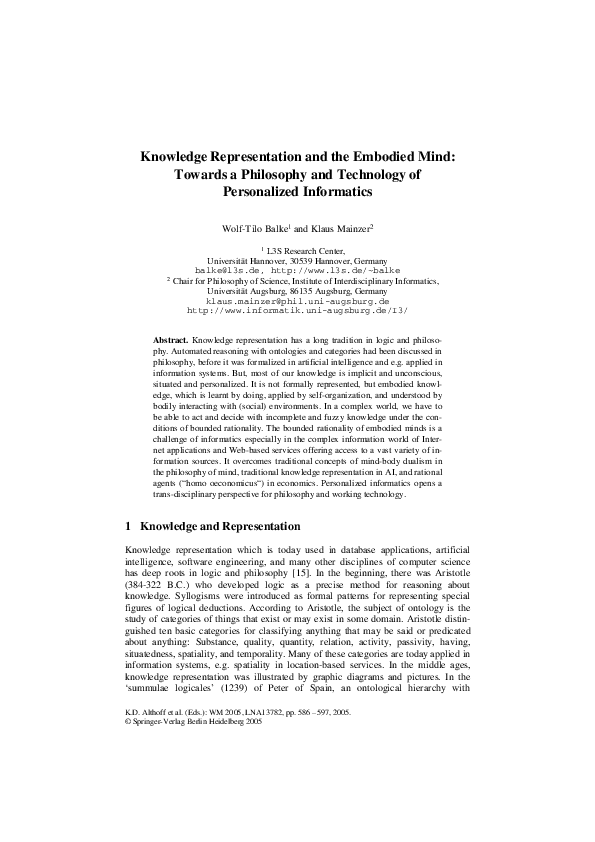 (PDF) Knowledge Representation and the Embodied Mind: Towards a ...