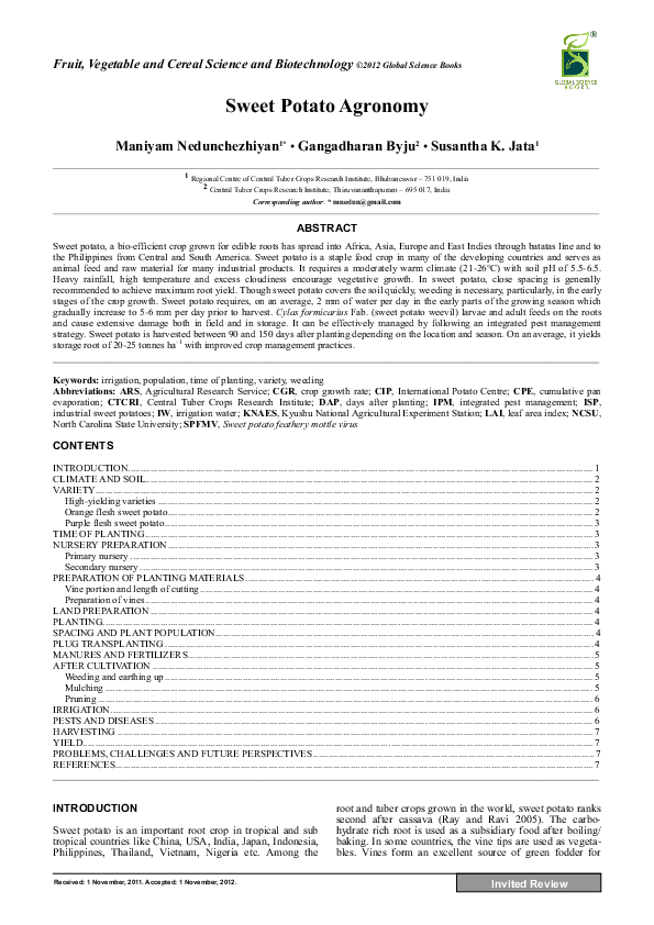 Sweet Potato Agronomy