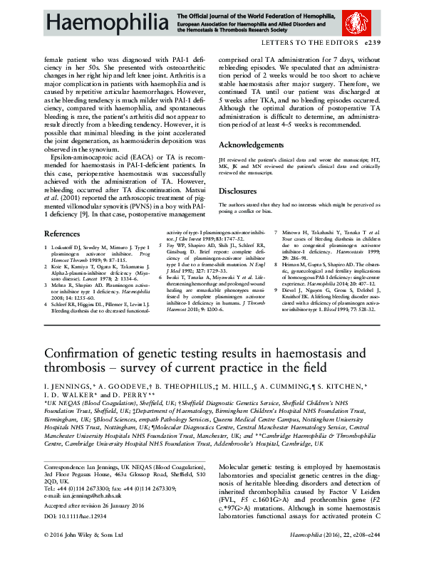 (PDF) Confirmation of genetic testing results in haemostasis and ...