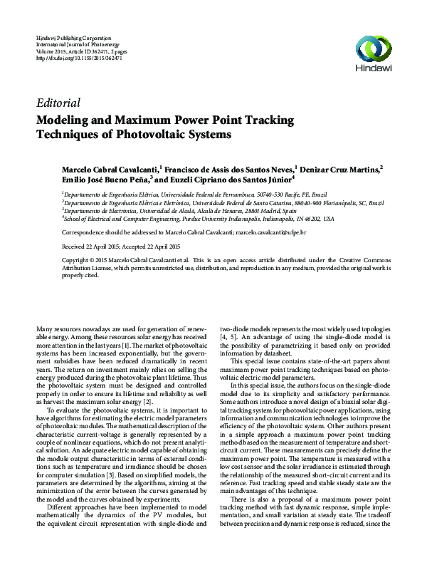 (PDF) Modeling and Maximum Power Point Tracking Techniques of ...