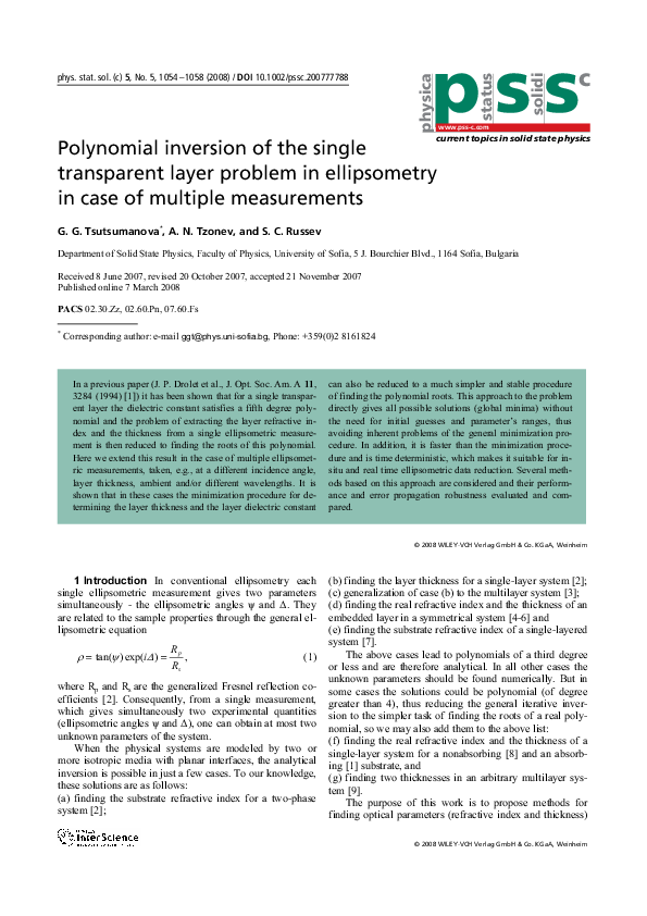 (PDF) Polynomial inversion of the single transparent layer problem in ...