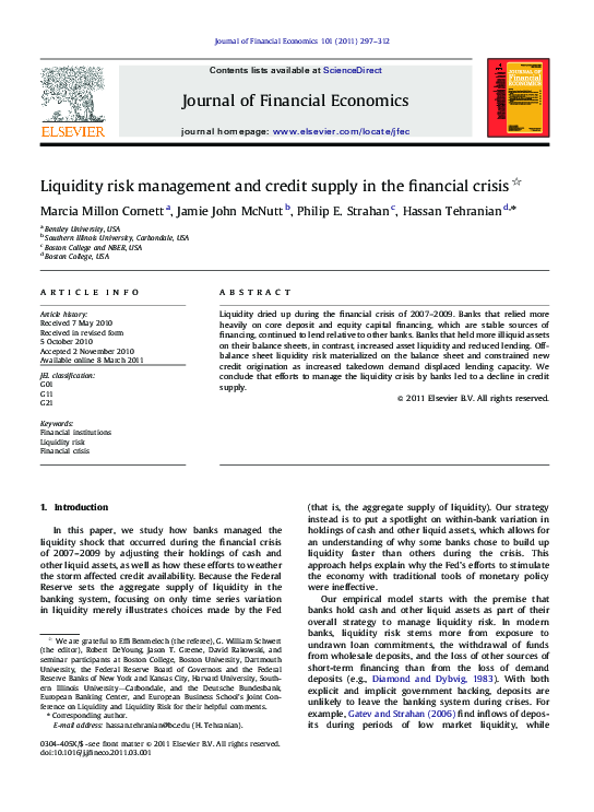 (PDF) Liquidity risk management and credit supply in the financial crisis