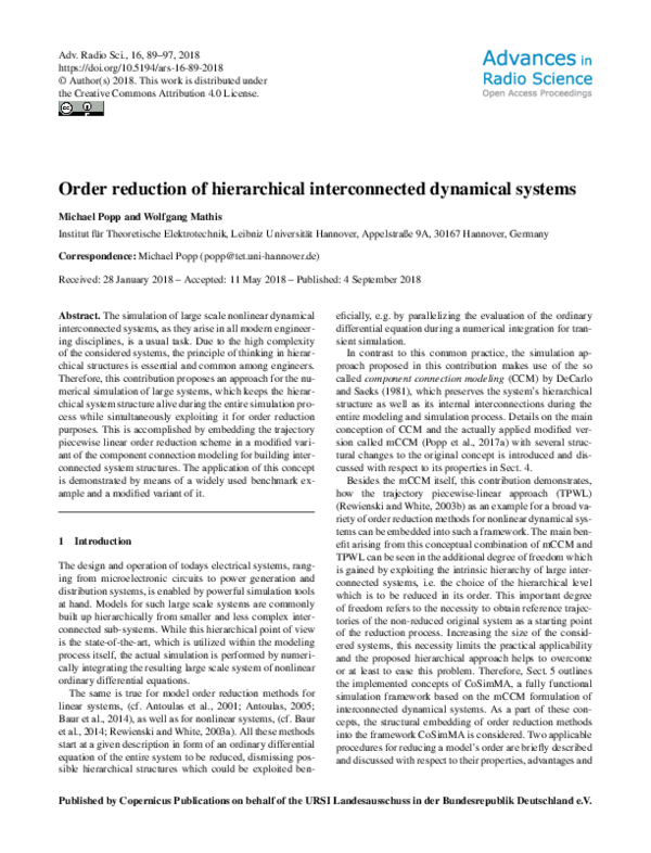 (PDF) Order reduction of hierarchical interconnected dynamical systems
