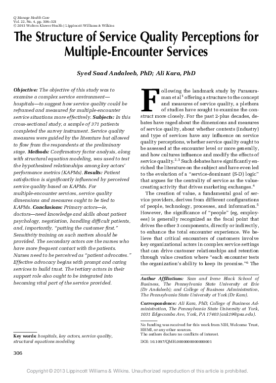 (PDF) The Structure of Service Quality Perceptions for Multiple ...