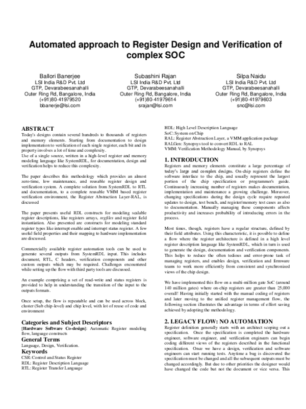(PDF) Automated approach to Register Design and Verification of complex SOC