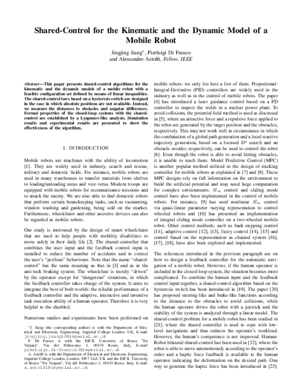 (PDF) Shared Control for the Kinematic and Dynamic Models of a Mobile Robot