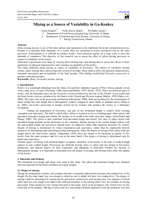 (PDF) Mixing as a Source of Variability in Ga-Kenkey