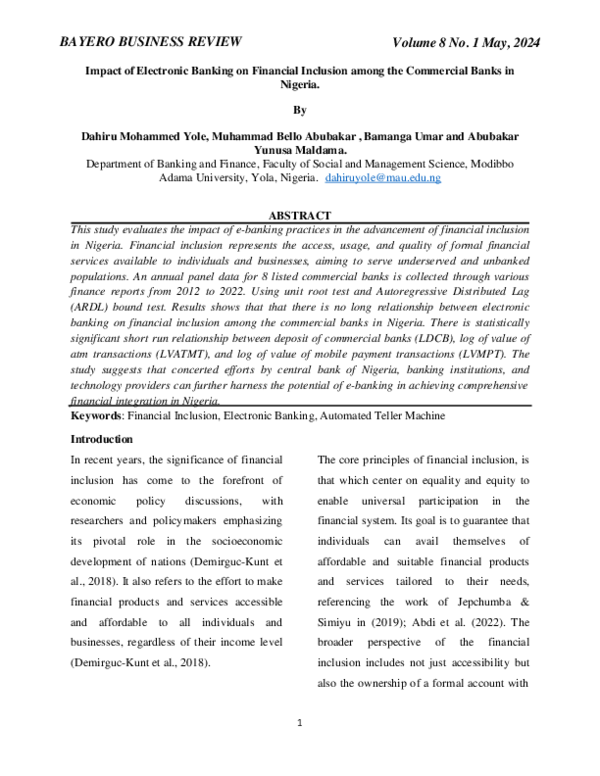(PDF) Impact of Electronic Banking on Financial Inclusion among the ...