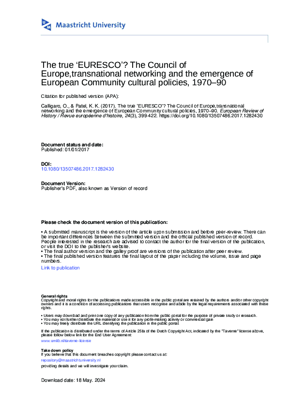(PDF) The true ‘EURESCO’? The Council of Europe, transnational ...