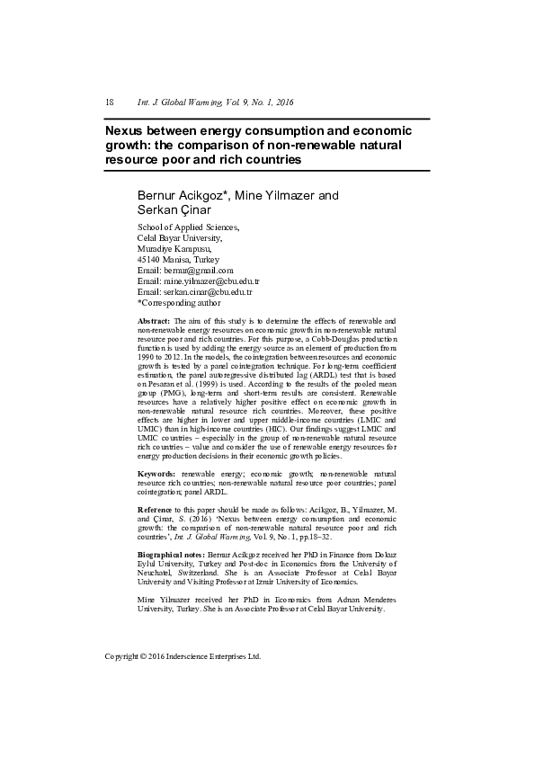 (PDF) Nexus between energy consumption and economic growth: the ...