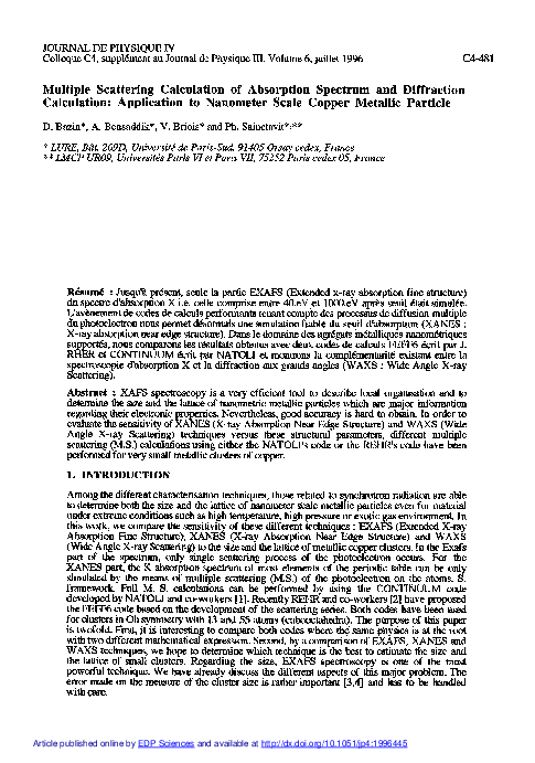 (PDF) Multiple Scattering Calculation of Absorption Spectrum and ...