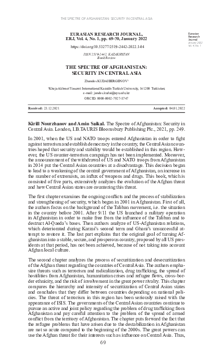 (PDF) The Spectre of Afghanistan: Security in Central Asia