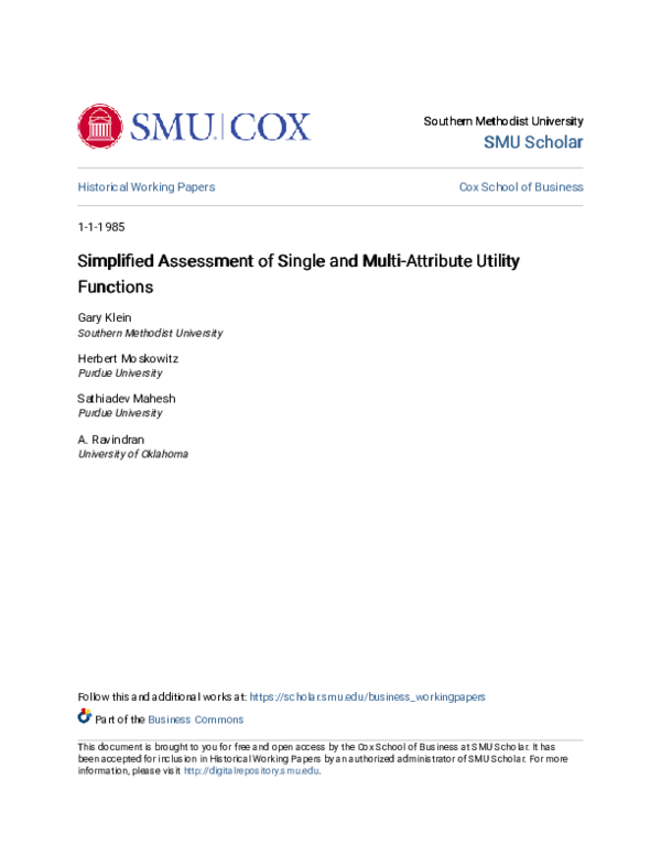 (PDF) Simplified assessment of single and multi-attribute utility functions