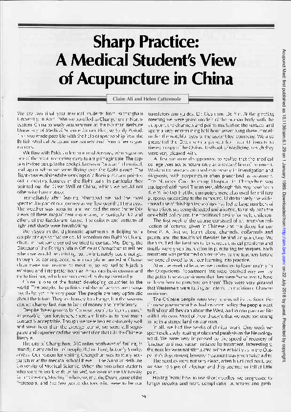 (PDF) Sharp practice: a medical student's view of acupuncture in China