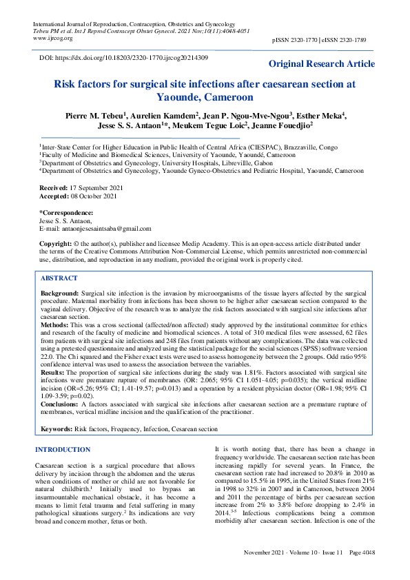 (PDF) Risk factors for surgical site infections after caesarean section ...