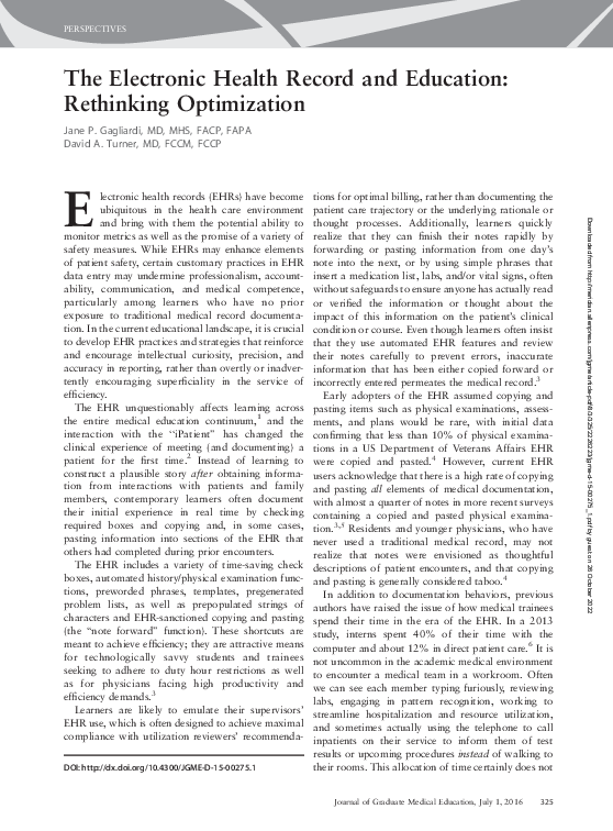 (PDF) The Electronic Health Record and Education: Rethinking Optimization