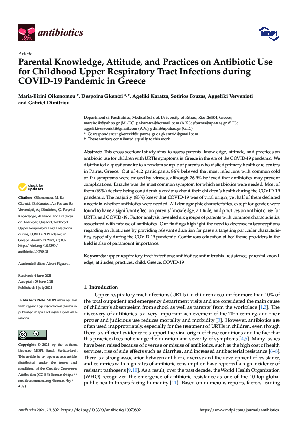 (PDF) Parental Knowledge, Attitude, and Practices on Antibiotic Use for ...