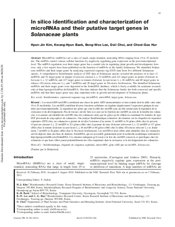 (PDF) In silico identification and characterization of microRNAs and ...