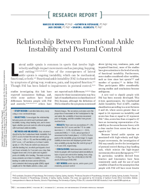 (PDF) Relationship Between Functional Ankle Instability and Postural ...