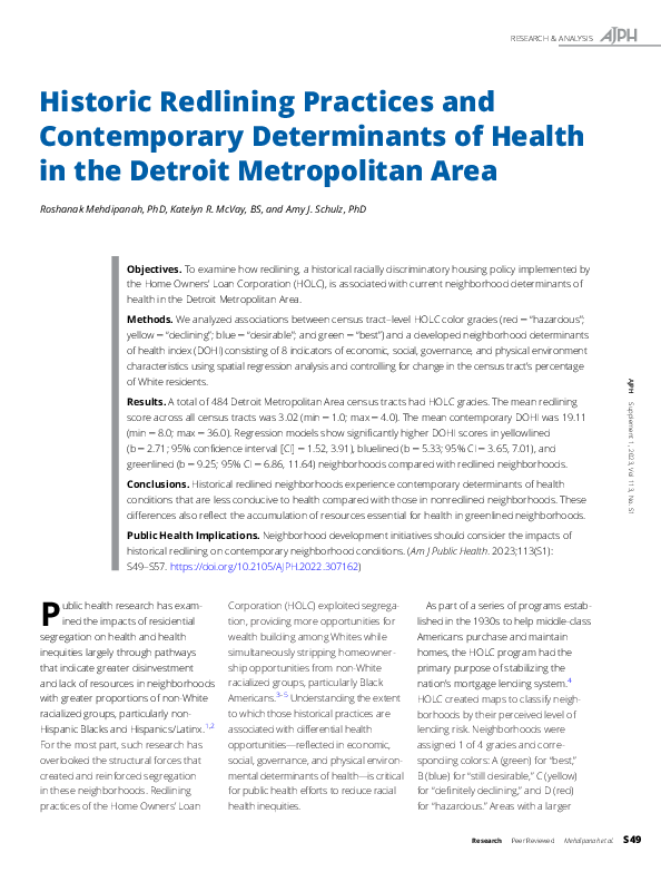 (PDF) Historic Redlining Practices and Contemporary Determinants of ...